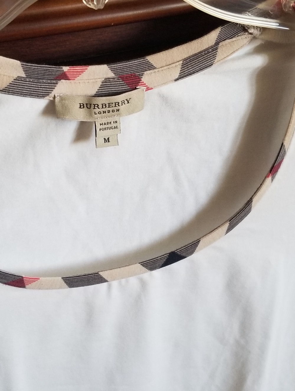 Burberry London White Cotton Top Nova Check Trim 3/4 Sleeve Size M - Picture 6 of 16